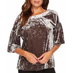 NWT Bobeau Flutter Sleeve V Back Velour Top